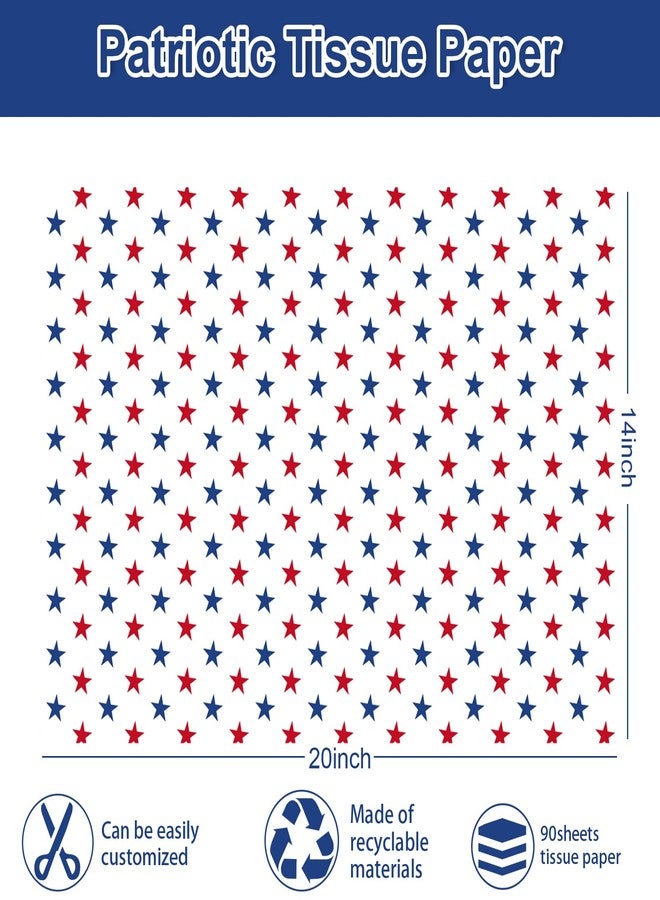 Whaline 90 Sheets Patriotic Tissue Paper Blue Red Star Gift Wrapping Paper 4th of July Decorative Art Paper for DIY Crafts Independence Day Party Decorations, 14 x 20 Inch - Image 2